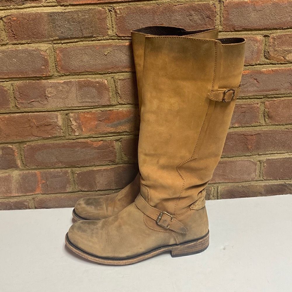 Liberty Black Tan Stone Washed Leather Riding Boot Sz 9.5